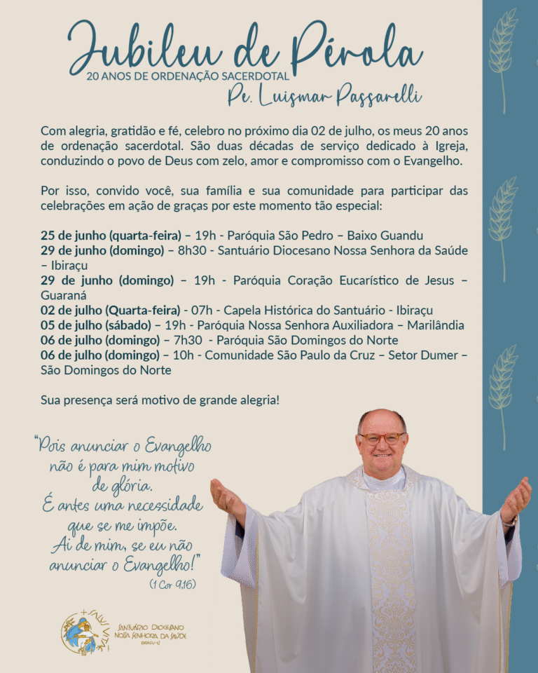 PADRE LUISMAR CELEBRA 20 ANOS DE SACERDÓCIO NO PRÓXIMO DOMINGO.